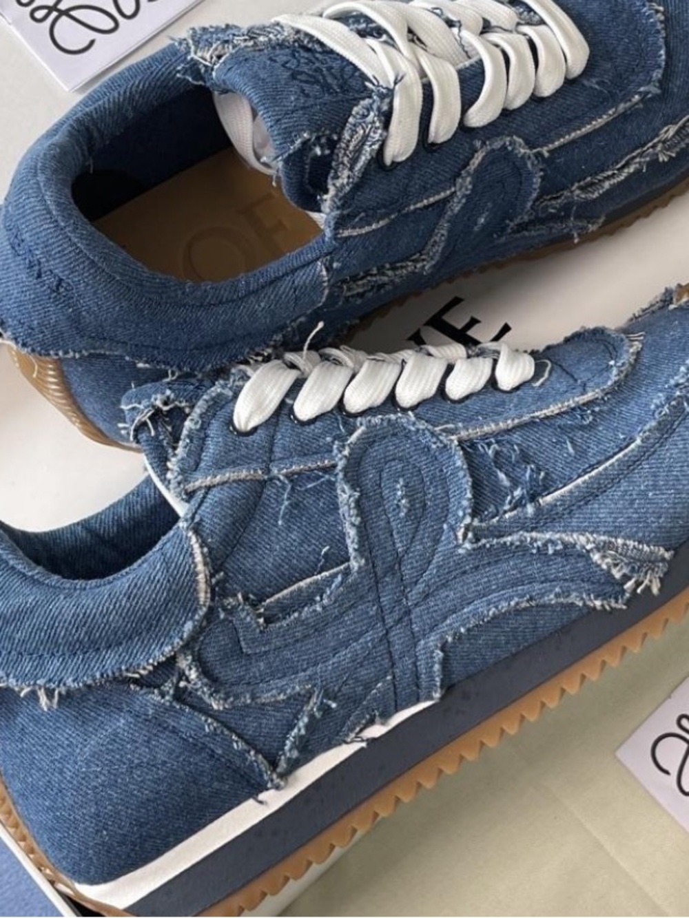 Loewe Frayed Denim Low-Top Sneakers - Blue